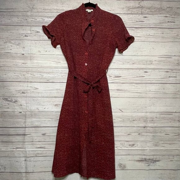 Monteau Mock Neck with Cap Sleeve Red Leopard Button Down Dress, Small - Picture 1 of 7